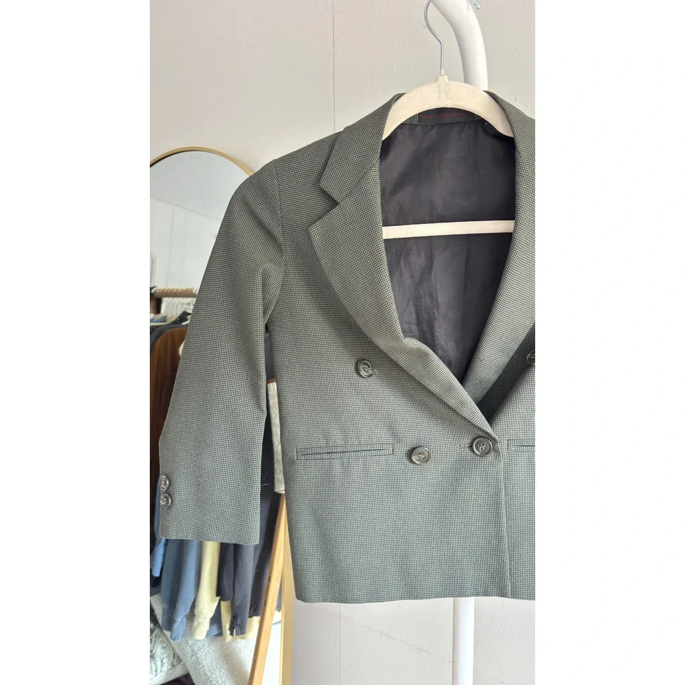 Kids Gray Houndstooth Double Breasted Blazer Jacket